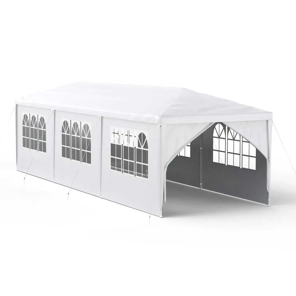 Sessamen-LP Gazebo 3x9m Impermeabile: Gazebo Giardino 8 Pareti Bianco