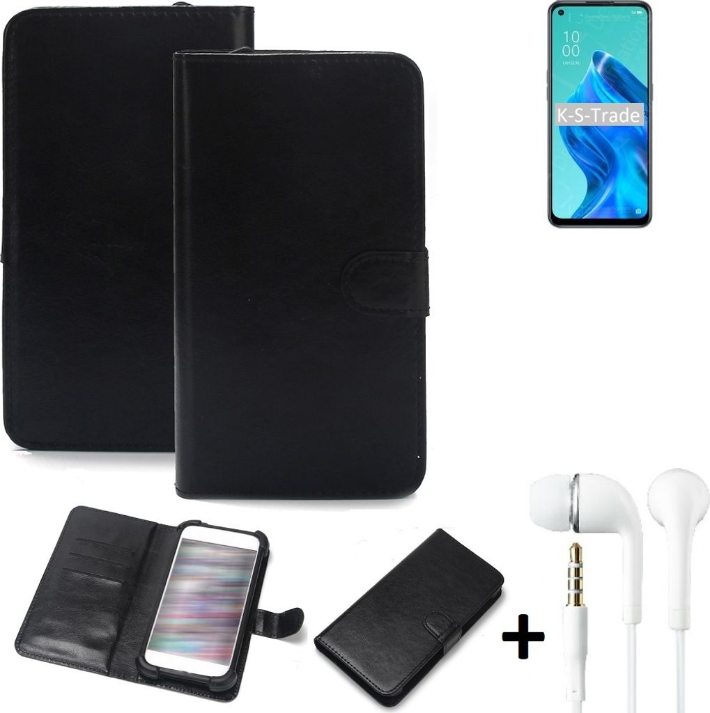 K-S-Trade Wallet Case Handyhülle kompatibel mit Oppo Reno5 A 5G Schutzhülle Flip cover Flipstyle Tasche Hülle Flipcover Slim Bumper schwarz + in