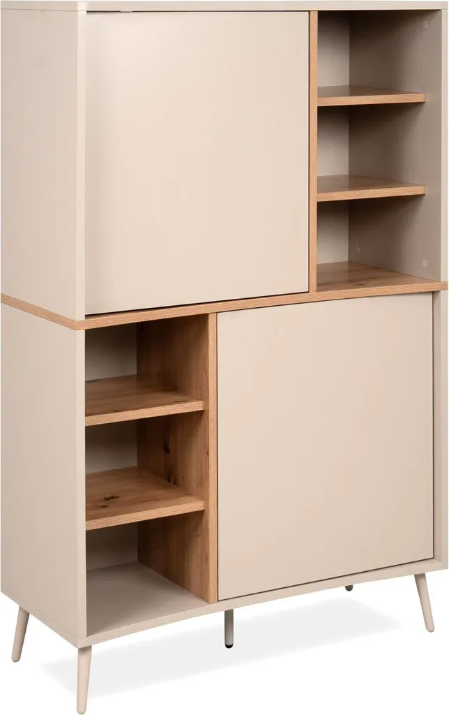 Buffet haut bicolore chêne et sable MYR 2 portes 140 cm de hauteur