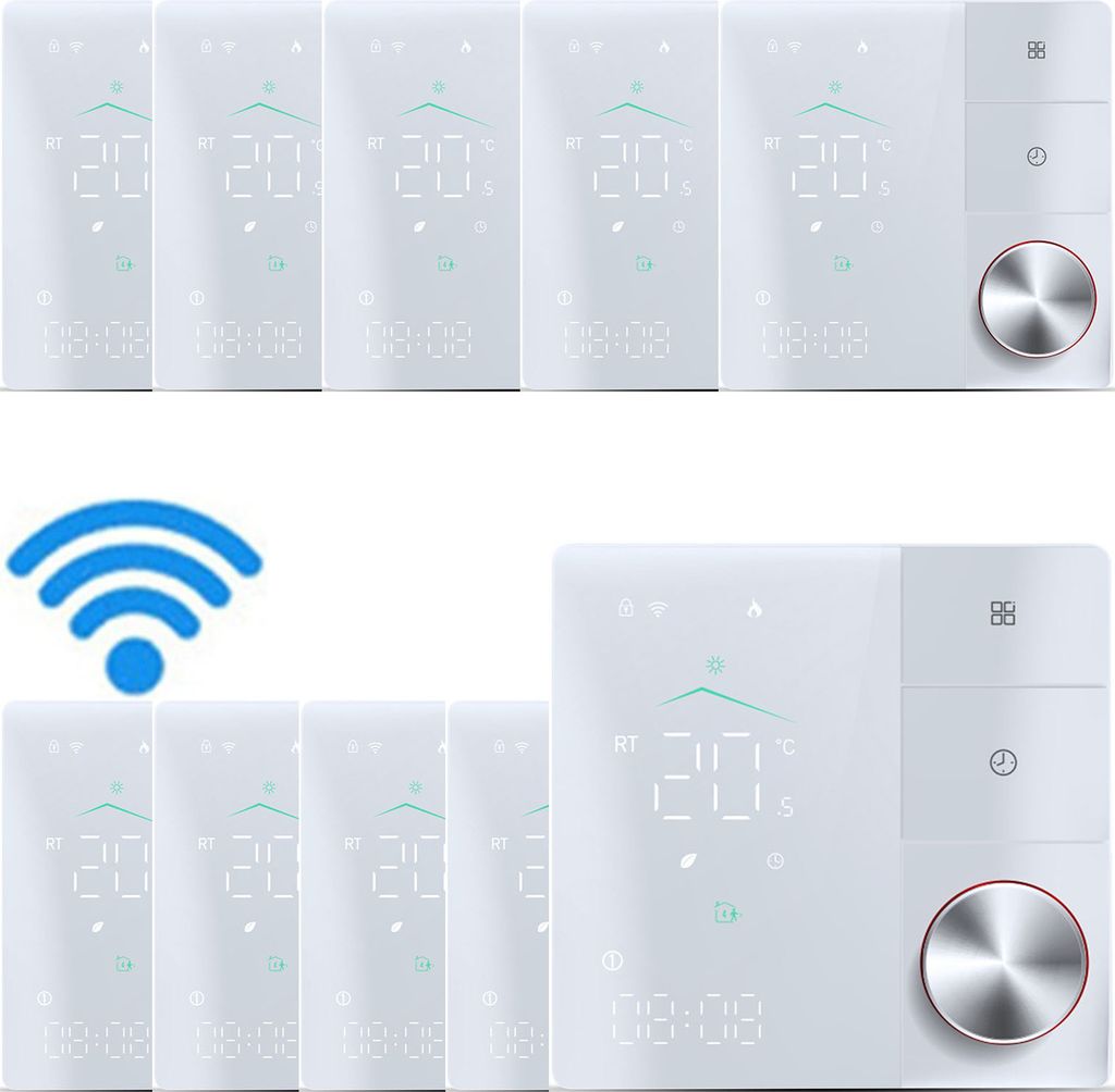 10x Digital WiFi Thermostat Smart Raumthermostat fuer elektrische Fussbodenheizung mit AI Smart Learning-APP, LED-Touchscreen,Programmierbare Therm...