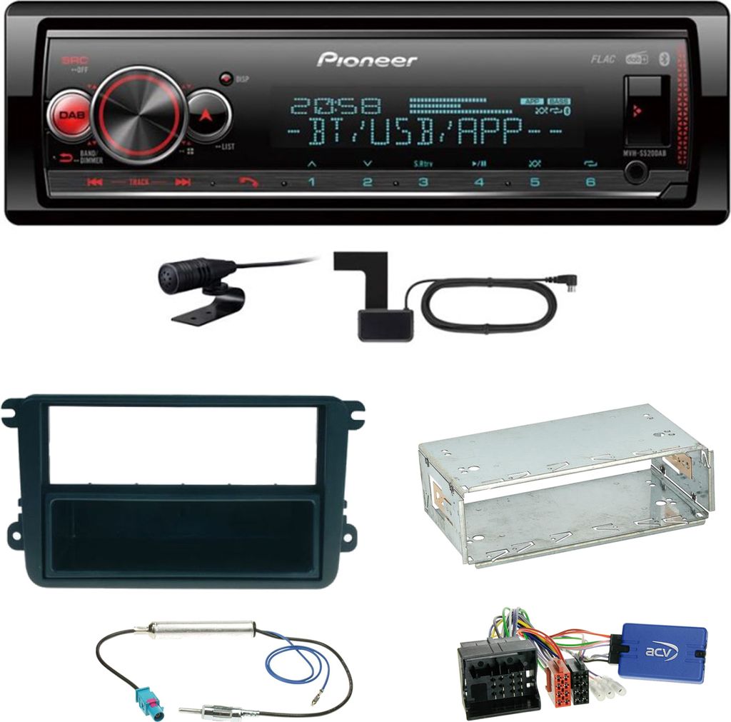 Pioneer MVH-S520DAB FLAC Digitalradio Einbauset für Seat Leon Alhambra Altea XL