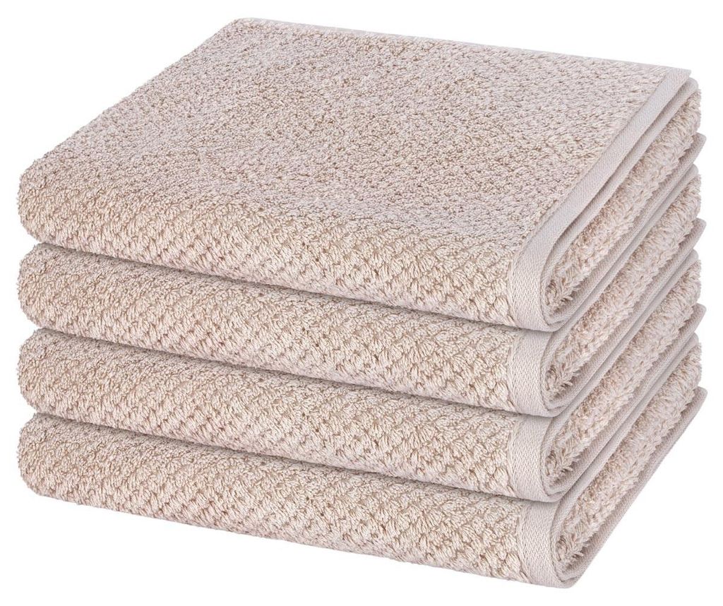 Cawö Pure 4 X Handtuch im Set Natürliches Material mit feiner Struktur, Saugfähig und hautfreundlich, Trocknergeeignet und pflegeleicht