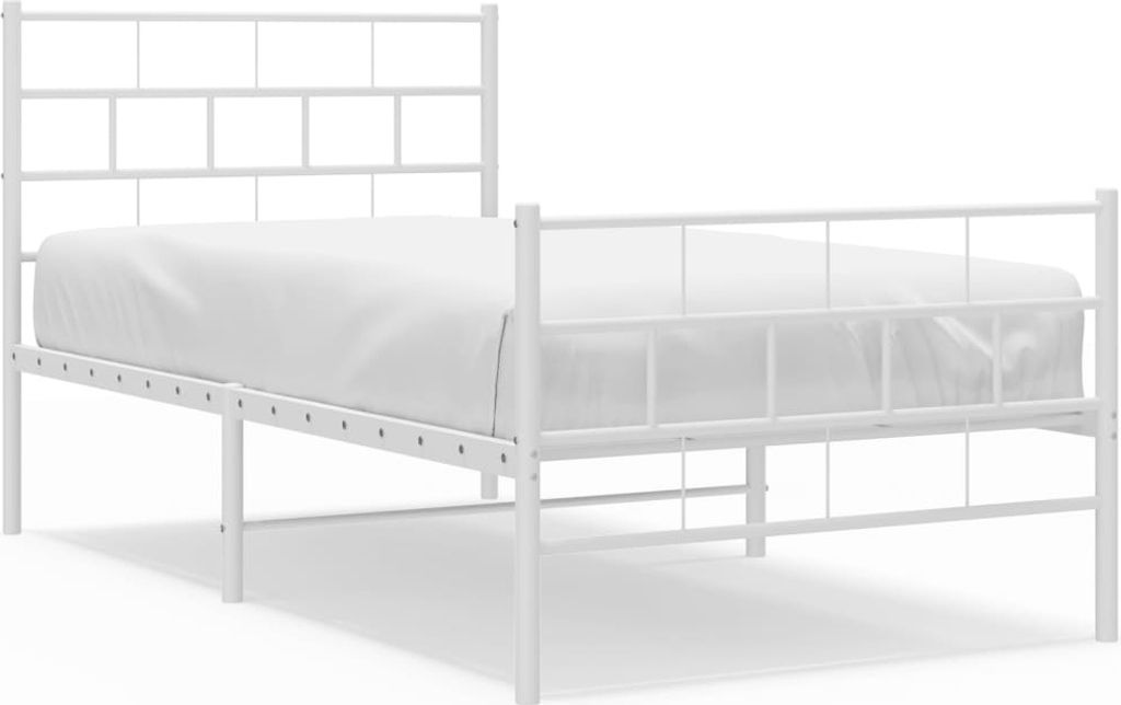 Postel s čelem a nohou kovová bílá 90x200 cm Obrázek produktu 