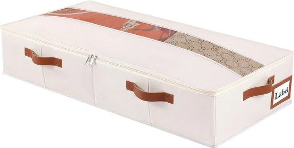 Boîte de rangement plate pour dressing en textile beige 60x30x15 cm
