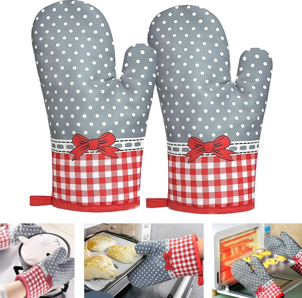 2 Stš¹ck Ofenhandschuh, Isolationshandschuhe, Topfhandschuhe Hitzebest?ndig, Anti-Rutsch Grillhandschuhe, Polyester Baumwolle Backhandschuhe Geei...