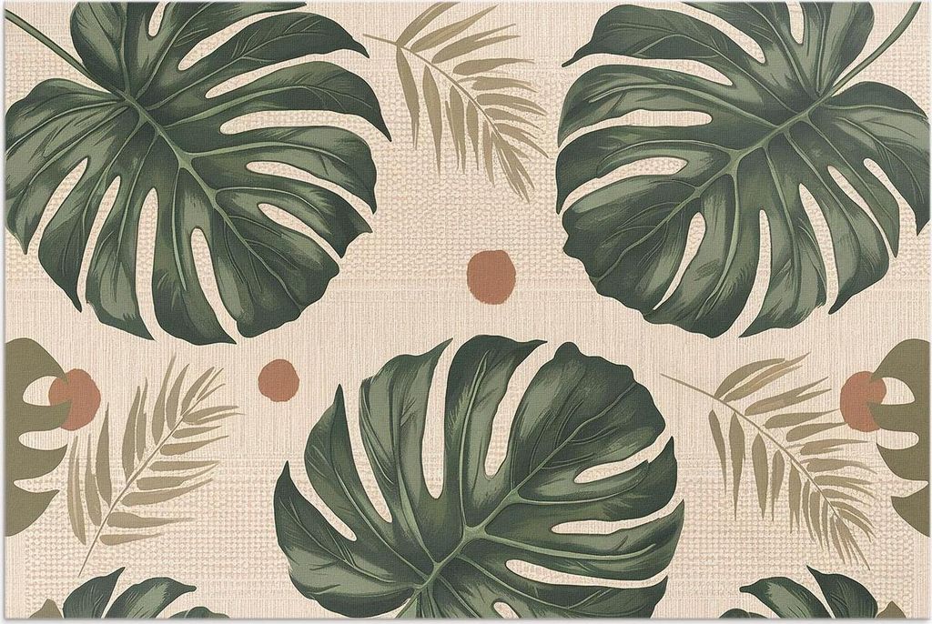 Boho monstera Blätter Stoff Hintergrund – Vinylteppich – 120x180 cm – Outdoor Teppich – Terrasse – Wetterfest – Modern