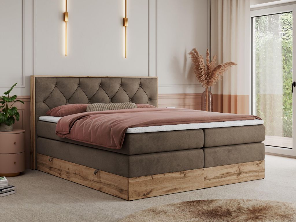 Boxspring kontinentální postel VENETO KING kombinace dřeva Obrázek produktu 