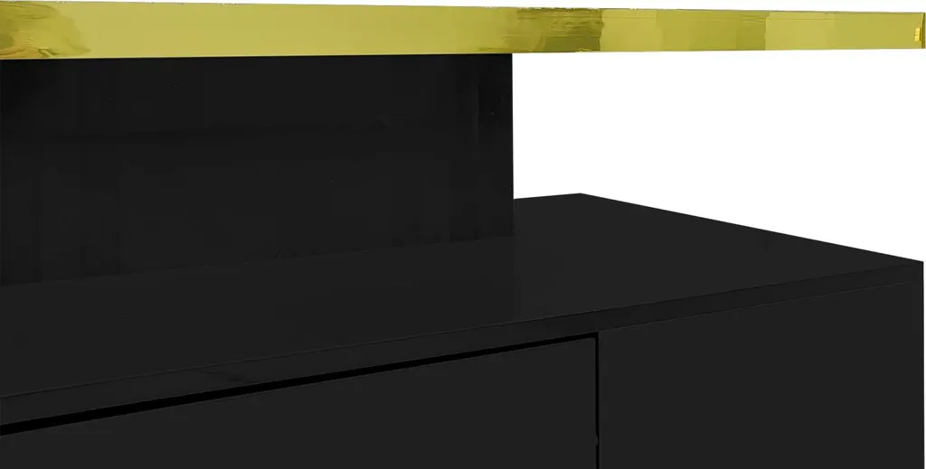 Table Basse Laquée Noire avec LED Intégrées et 2 Grands Tiroirs de Luxe - 9