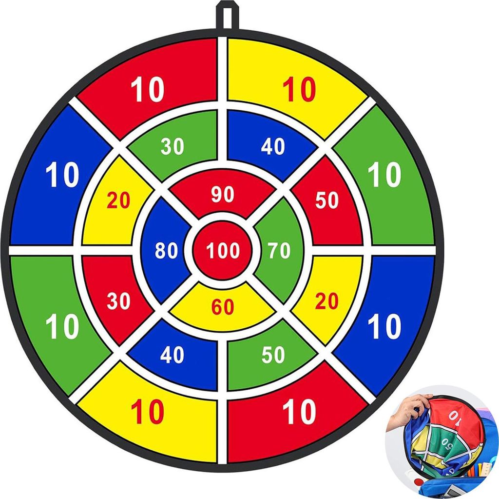 OKWISH Dartscheiben Kinder-Klettball mit 20 Bällen und Aufhängehaken – Faltbares Dartspielzeug und Dartmatte für einfache Aufbewahrung