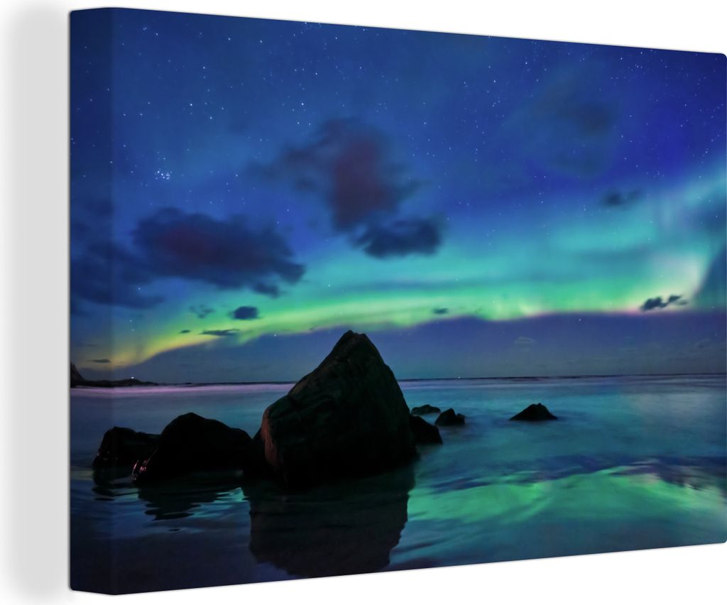 OneMillionCanvasses - Leinwandbilder - 140x90 cm, Himmel - Landschaft - Polarlicht, Wandbilder Kunstdruck Wanddekoration - Foto auf Leinwand - Ge...