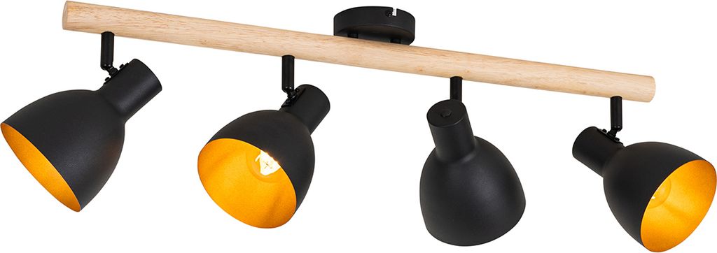 QAZQA - Landhaus I Vintage Ländlicher Spot I Spotlight I Deckenspot I Deckenstrahler I Strahler I Lampe I Leuchte schwarz mit Holz 4-flammig Spotb...