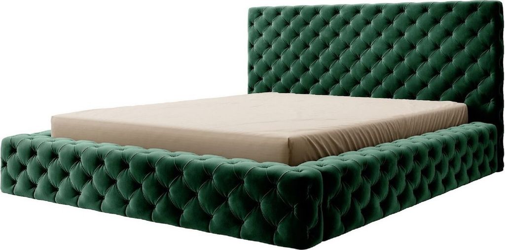 Casa Padrino Luxus Chesterfield Samt Doppelbett mit Matratze Grün - Verschiedene Größen