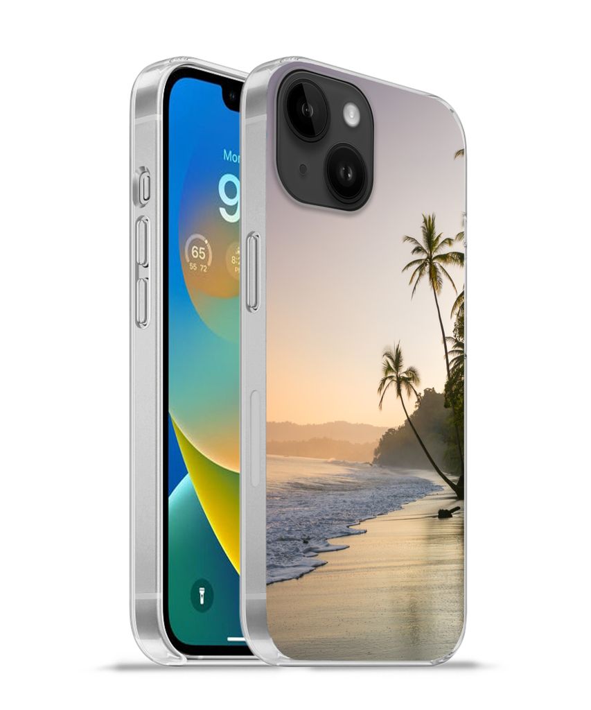 MuchoWow Handyhülle Schutzhülle Hülle für Apple iPhone 14 - Softcase Strand - Meer - Palme Silikon Softcase Handy Hülle - Mobiltelefonhülle