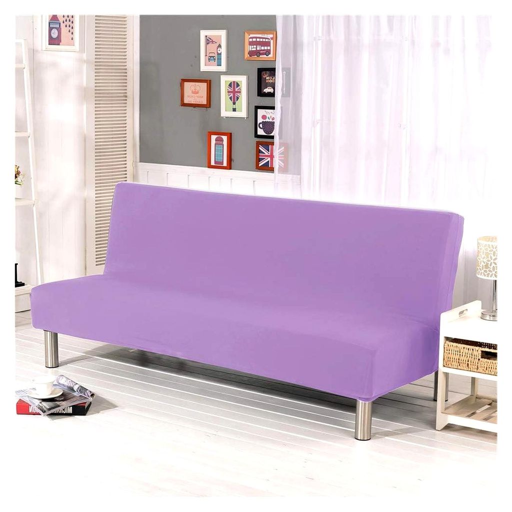 Sofabezug ohne Armlehnen, Polyester, Elasthan, Stretch, Futonbezug, elastisch, faltbar, passend für Klappsofa ohne Armlehnen (groß, hellviolett)
