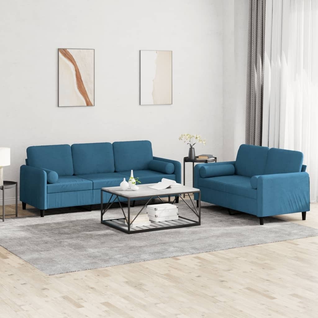 "2026 Promotion" 2-tlg. Sofagarnitur mit kissen - Wohnlandschaft - Blau Samt - Klassische Sofas CC10950