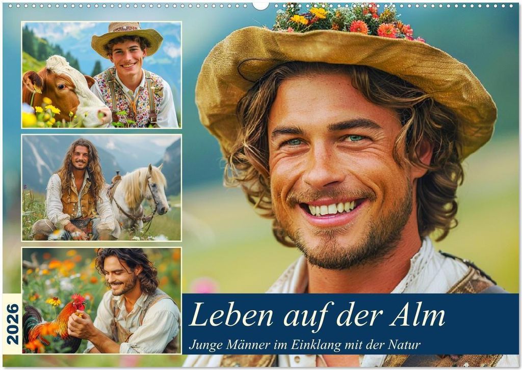 Leben auf der Alm. Junge Männer im Einklang mit der Natur (Wandkalender 2026 DIN A2 quer), CALVENDO Monatskalender