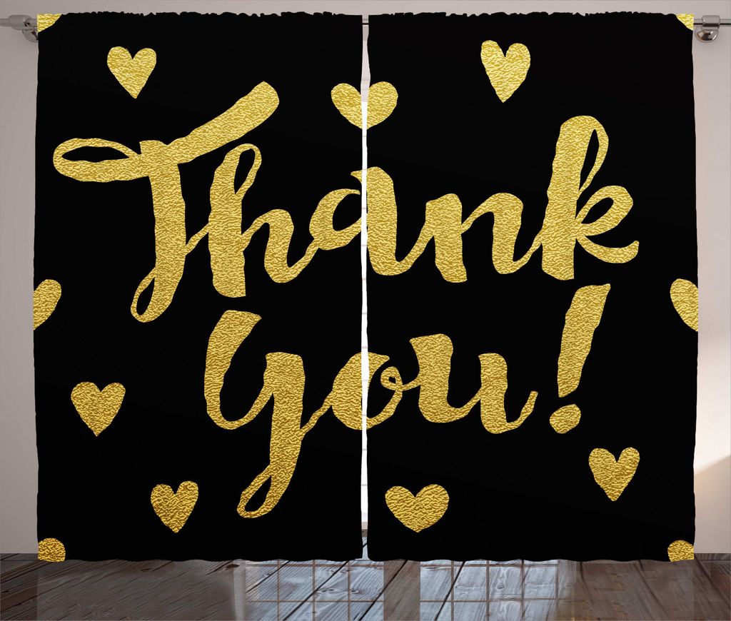 ABAKUHAUS Danke dir Rustikaler Vorhang, Cursive Herzen auf dunklem, Wohnzimmer Universalband Gardinen mit Schlaufen und Haken, 280 x 245 cm, Gelb Grau