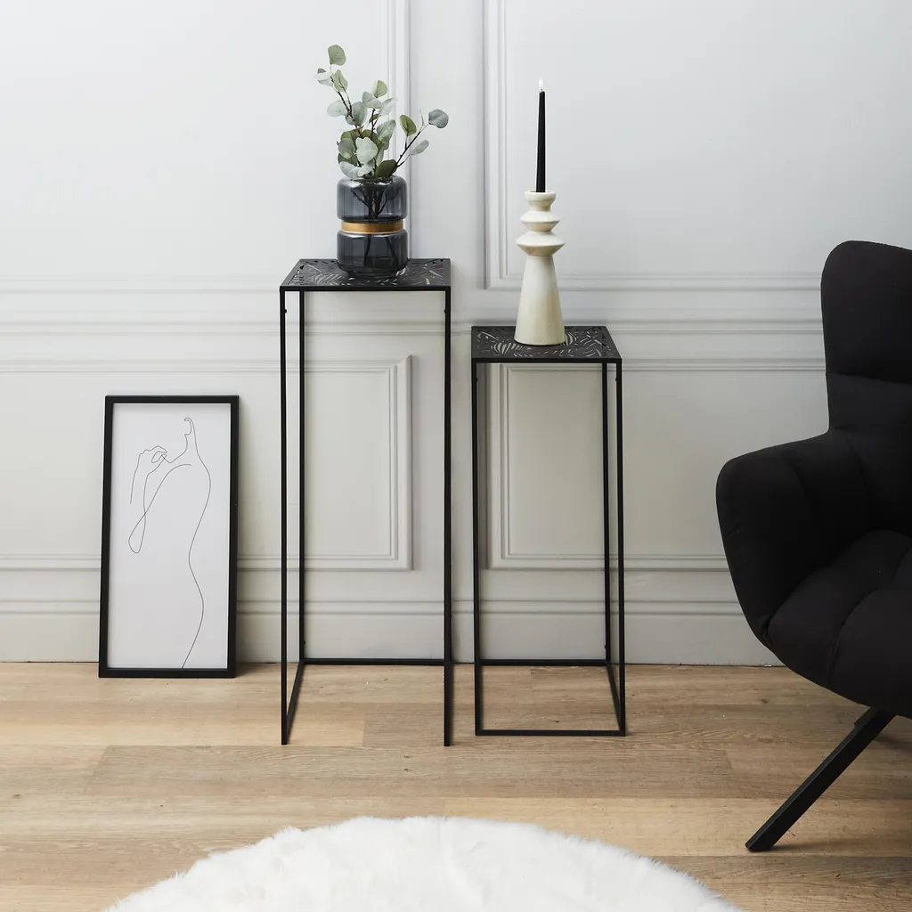Lot de 2 Sellettes Gigognes Havana en Métal Noir pour Plantes et Déco