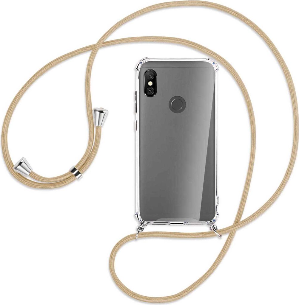 Handykette Backcover-Schutzhülle mit Band (Metall silberfarben) für Xiaomi Redmi Note 6 Pro - caramel