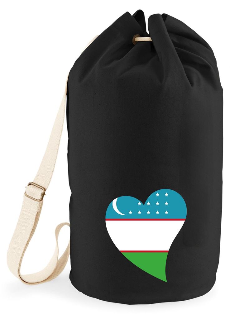 Huuraa Seesack Usbekistan Flagge Herz 20 Liter Black Baumwolle Rucksack Geschenkidee