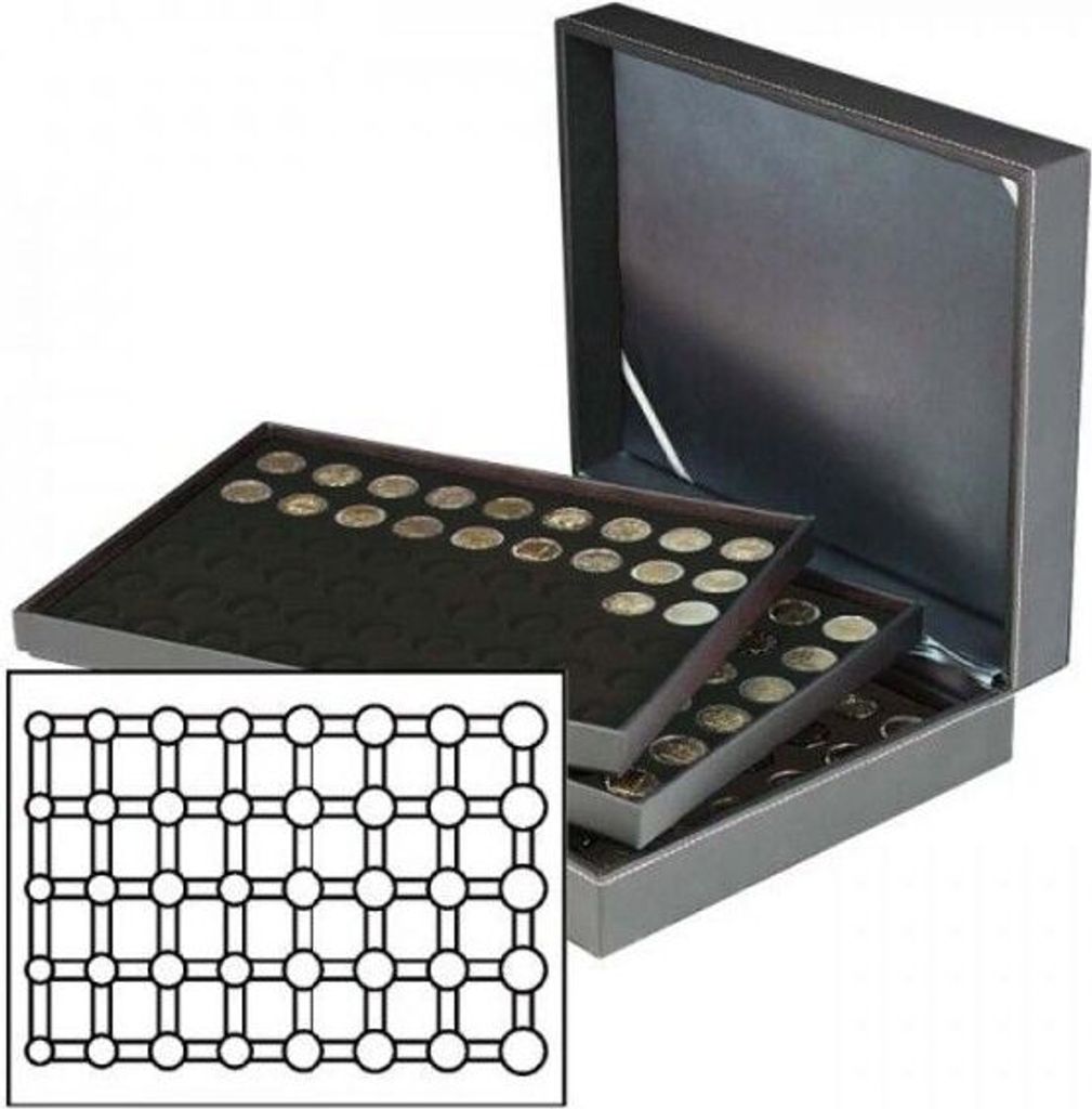 Lindner 2365-2556CE Münzkassette NERA XL mit 3 Tableaus und schwarzen Münzeinlagen für 15 Euro-Kursmünzensätze in Münzkapseln