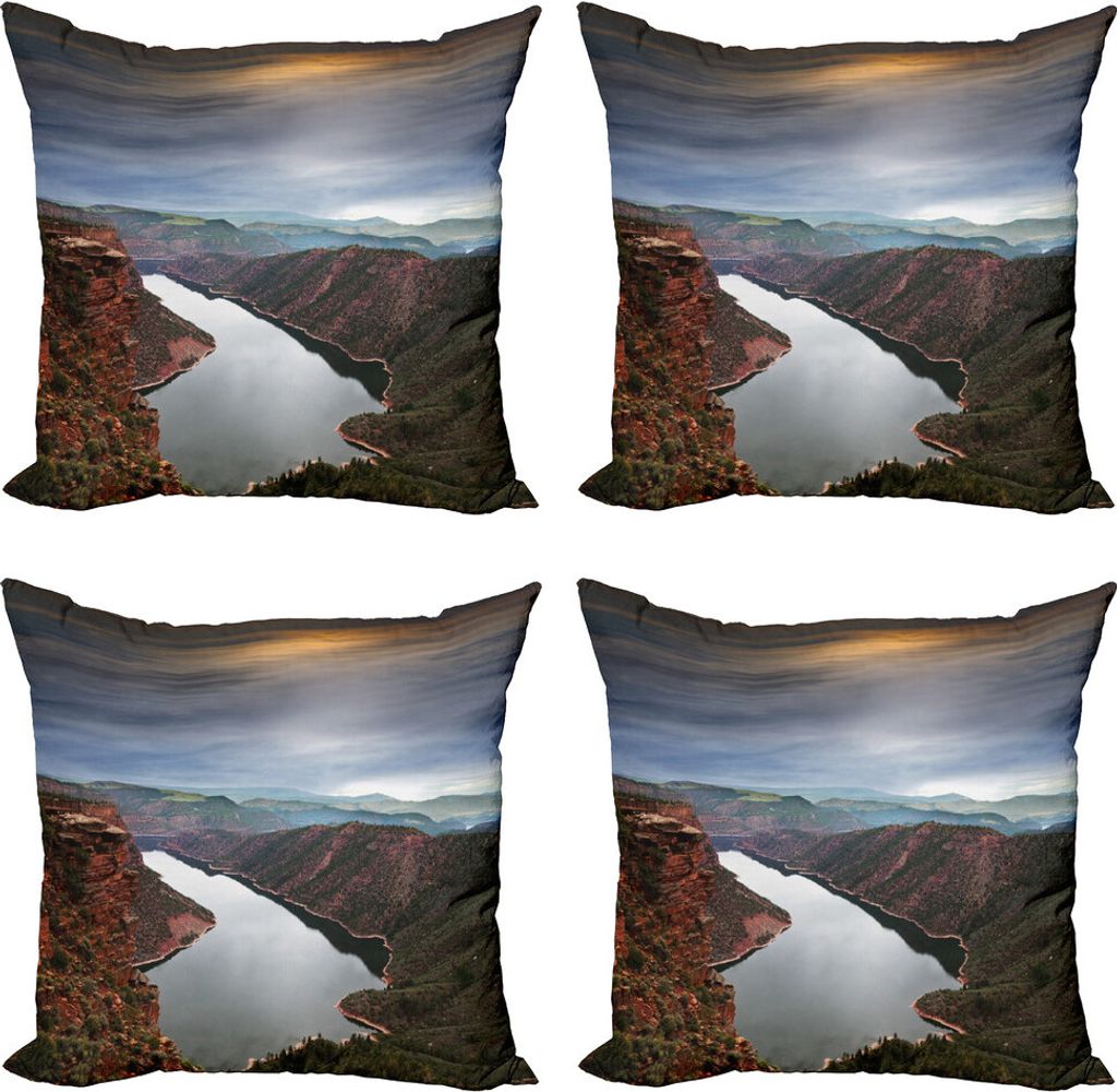 ABAKUHAUS Alabama Kissenbezug Set (4 Stück), Mountain River Scenery, Moderner Doppelseitiger Digitaldruck, 45 cm x 45 cm, Mehrfarbig