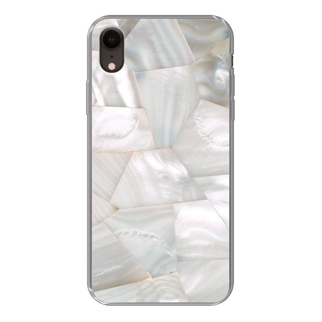 MuchoWow Handyhülle Schutzhülle Hülle für iPhone XR Naturstein - Perlmutt - Weiß Silikon Softcase Handy Hülle - Schutzdeckel