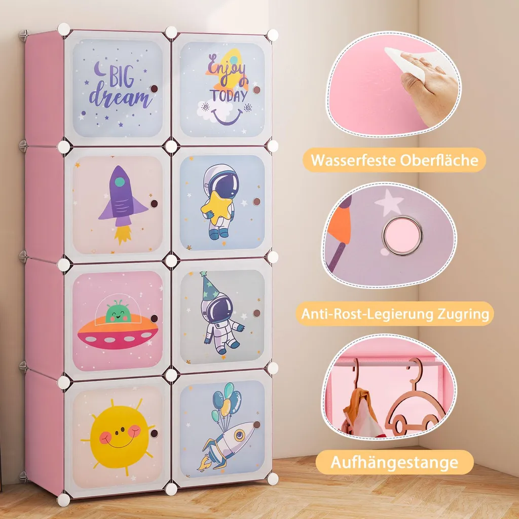 Armoire pour Enfants Modulable Rose : La Solution de Rangement à 8 Cubes