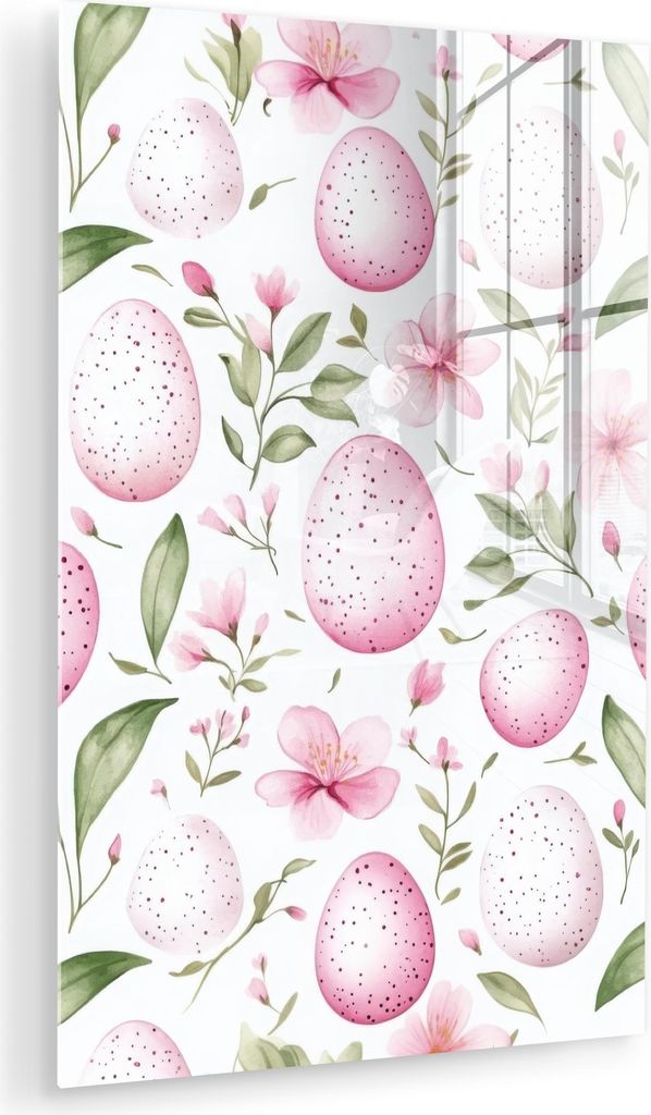 MuchoWow Glasbilder - Bilder auf Wandbild - Foto auf Glas Muster - Eier - Rosa - Ostern 40x60 cm Wanddekoration aus Glas - Acrylglasbild - Acrylbil...