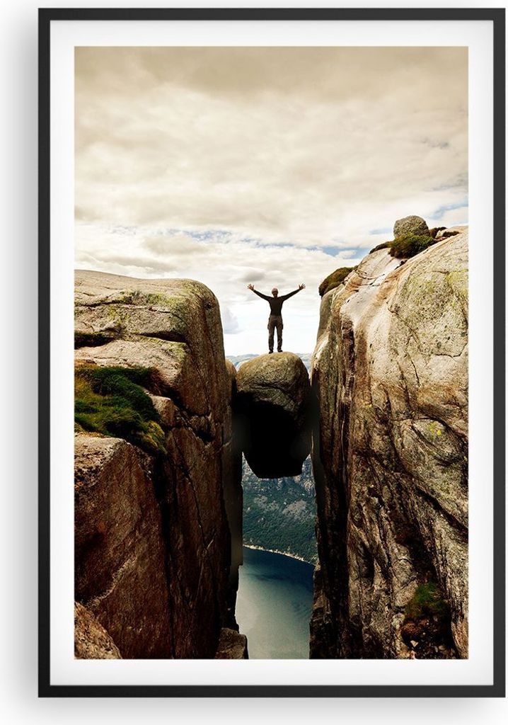Gerahmtes Poster - Schwarzer Rahmen - Felsen Gipfel Wolken - 61x91,5 cm - Wand Bild - Wanddeko - Wandbilder - Kunstposter - Wandposter - Bilderrahm...