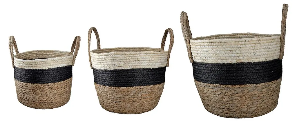 Paniers en Jonc de Mer Naturel Tressé Set de 3 Kori Diamètre 38 cm