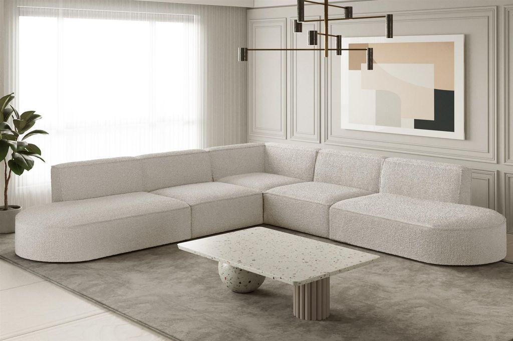 Ecksofa Designersofa PALMA in Stoff Ascot Beige Universal Produktbild 