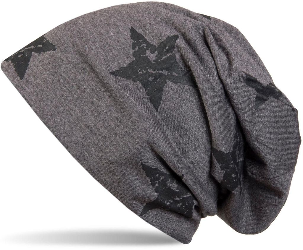 styleBREAKER Uni Stoff Beanie Mütze mit Sterne Print im Produktbild 