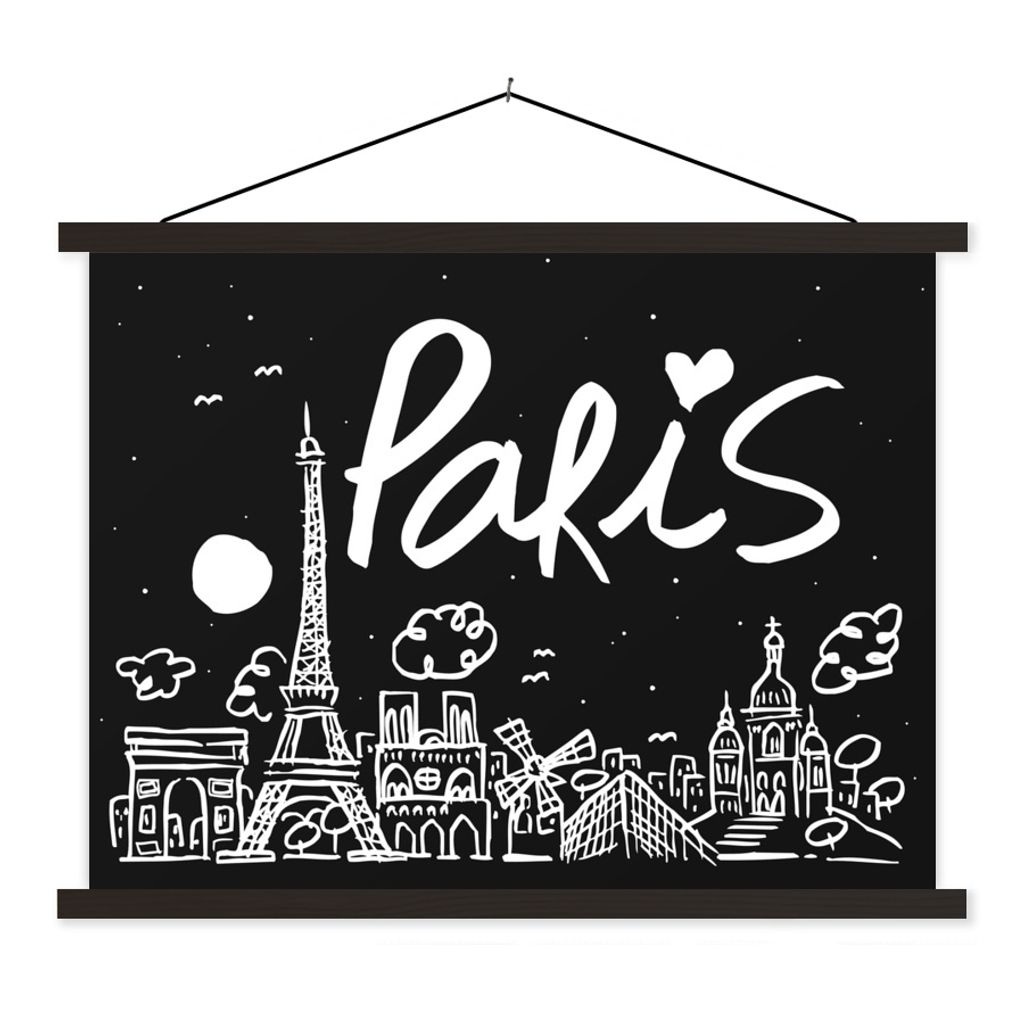 MuchoWow Textilposter Paris - Eiffelturm - Mond 40x30 cm mit schwarzem Rahmen - Dekorationen