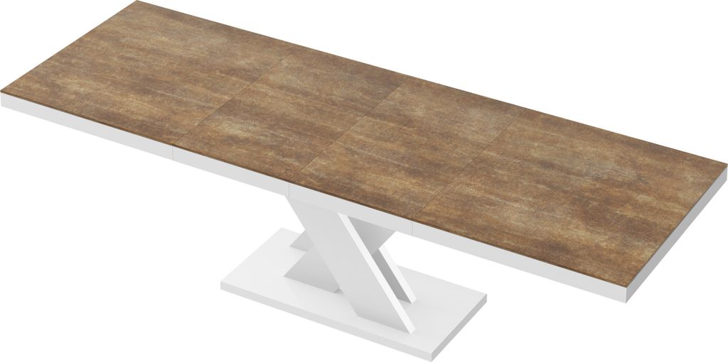 Design Esstisch Tisch HEN-111 Rostoptik matt - Weiß Hochglanz ausziehbar 160 bis 256 cm