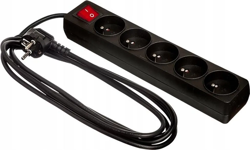 Bloc multiprise 5 socles avec câble 1m50 et bouton de coupure secteur