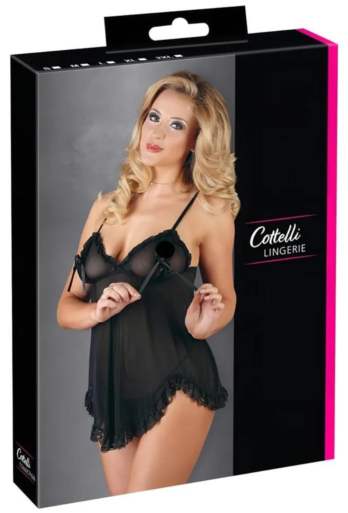 Zwart babydoll met ruches | Maat XXL Productafbeelding 