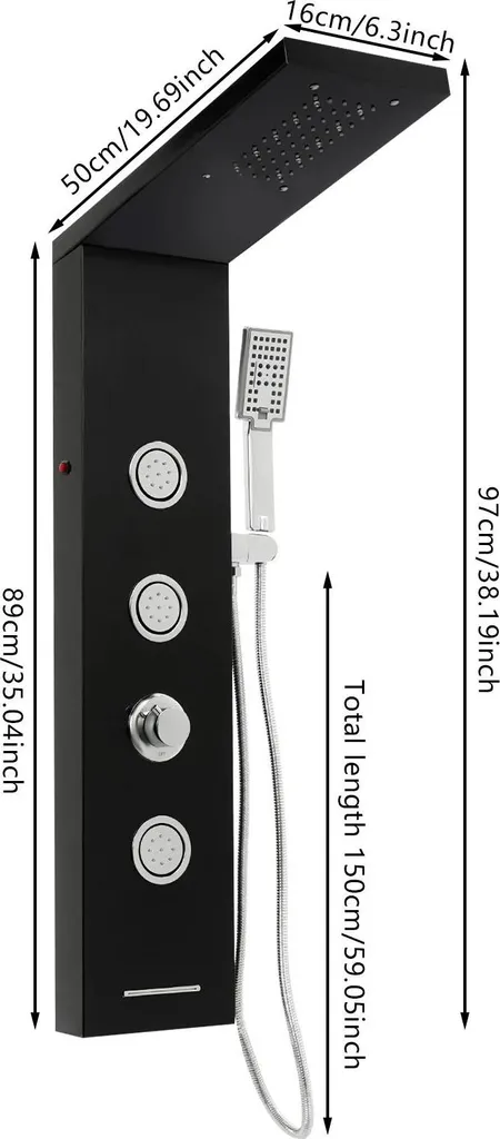 Colonne de douche lumineuse LED noire et douchette confort format G1/2 - 2