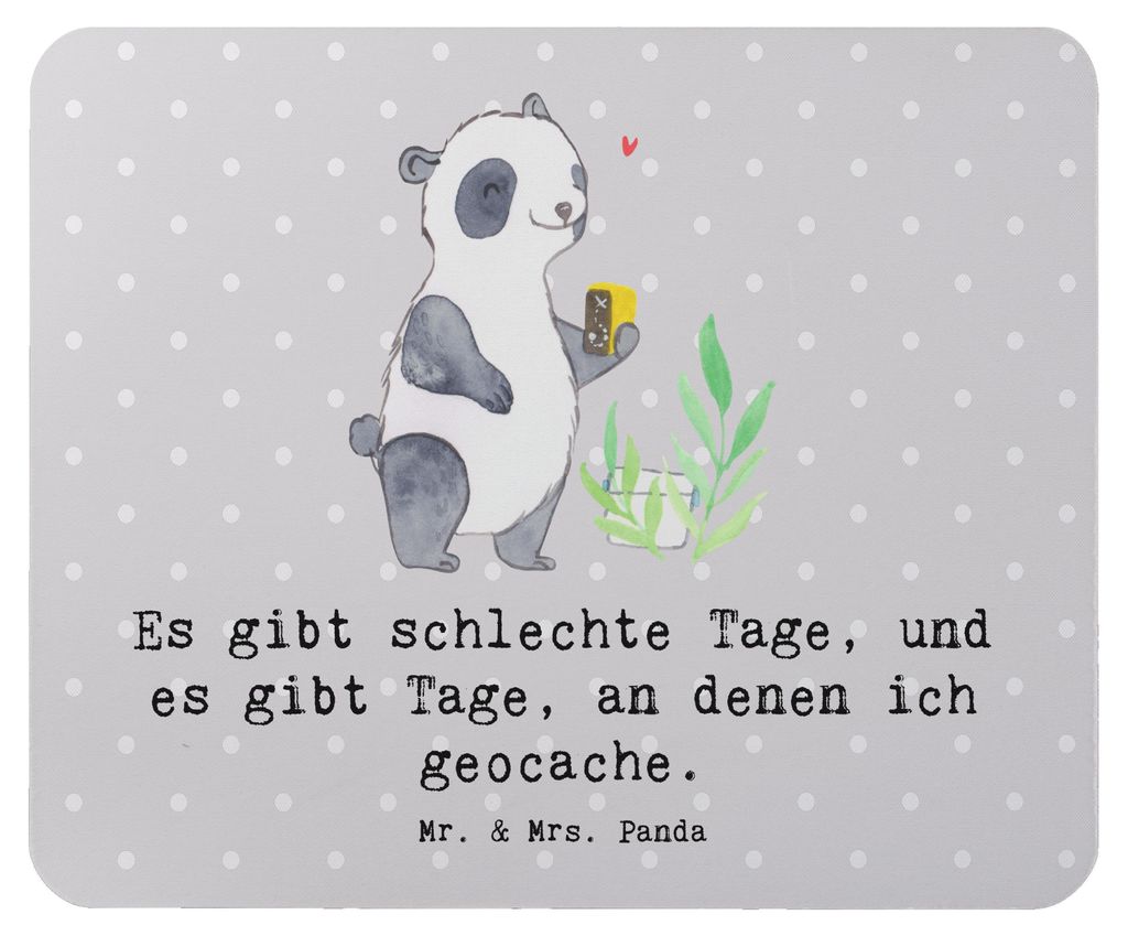 Mr. & Mrs. Panda Mousepad Panda Geocaching - Grau Pastell - Geschenk, Schatzsuchen, Mauspad, Mouse Pad, mousematte, GPS Schnitzeljagd, laptop, Open...