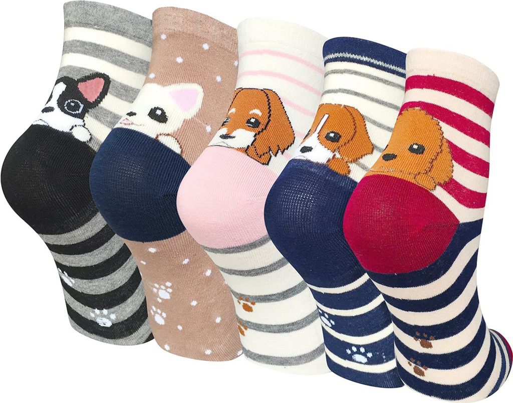 5 Paare lustige Socken Damen, Hundemotiv, bunt, trendy, Gr. Produktbild 