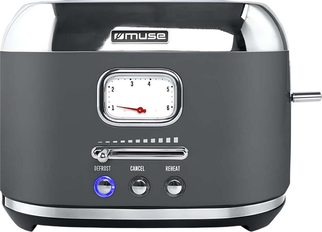 Muse, Edelstahl Toaster 2 Scheiben Auftau Aufwärmen Funktion, Grau