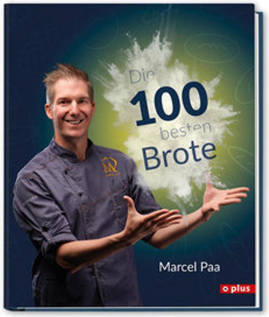 A man in a chef's uniform is featured on the cover of a book titled "Die 100 besten Brote".