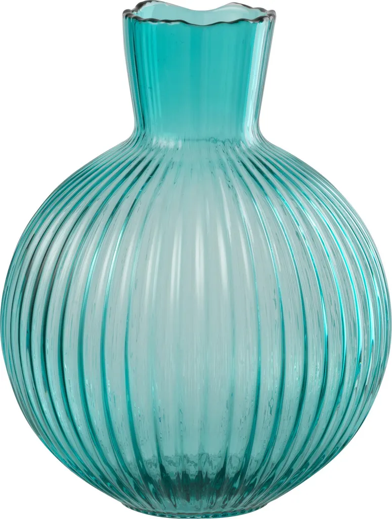 Vase Boule en Verre Rainuré Turquoise Petit Format Style Scandinave J-Line