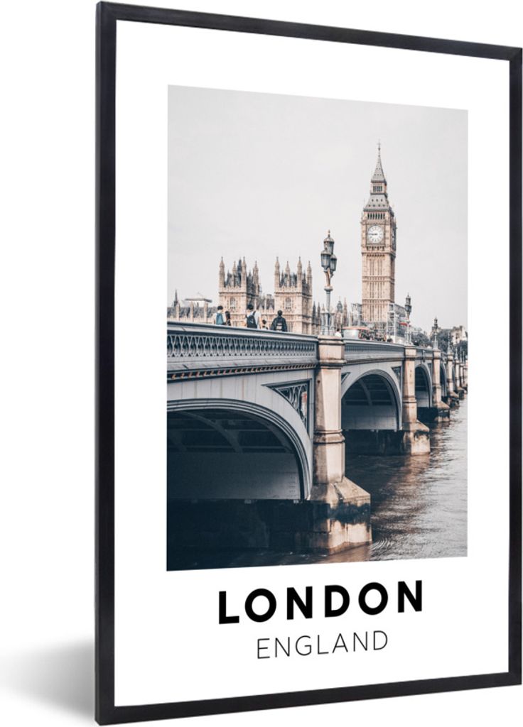 MuchoWow Gerahmtes Poster London - England - Brücke 60x90 cm - Poster mit Schwarzem Bilderrahmen Wandposter Rahmen Foto Bilder - Kunst