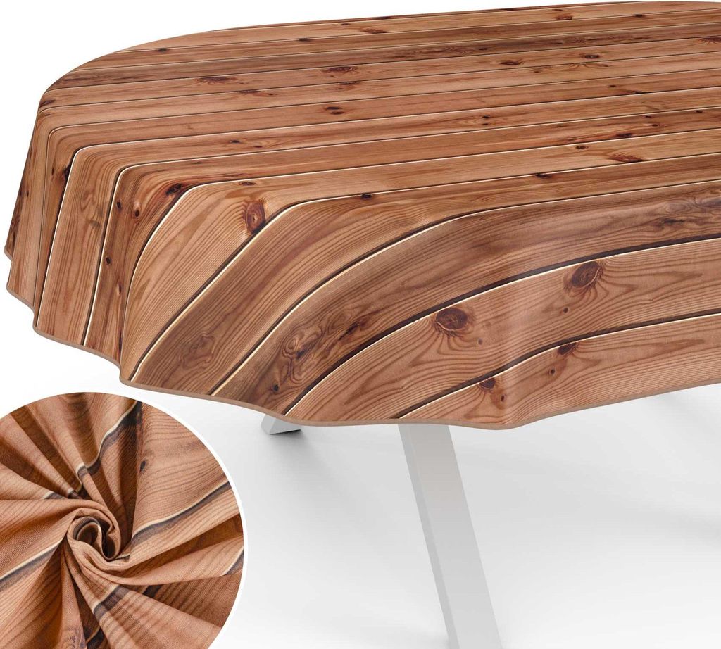 Tischdecke Holz aus Textil mit Exclusiven Motiven wasserabweisend Tischtuch Tischwäsche Aquarell Braun Oval Breite 140cm Länge 180cm mit Paspelband
