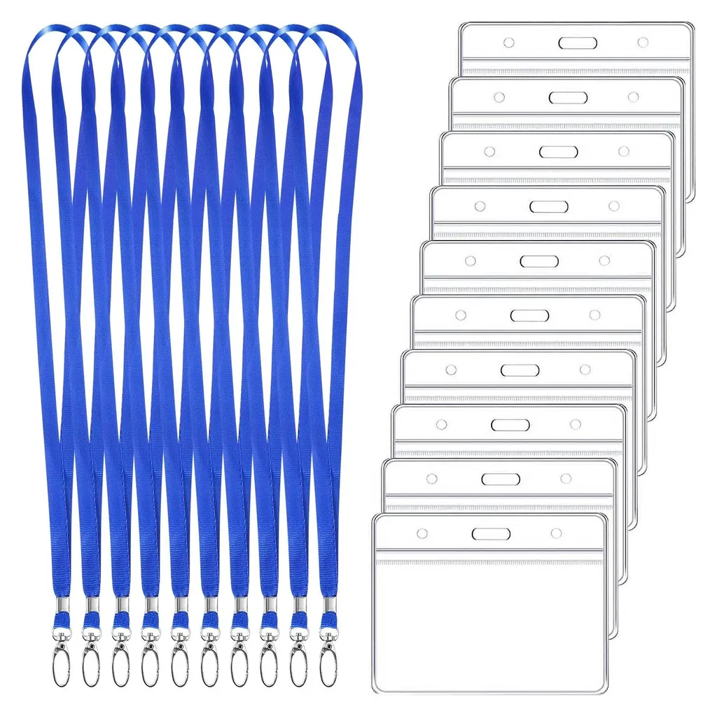 Porte-badge Anti-perte avec Cordon et Clip Métal pour Carte d'Accès - x10