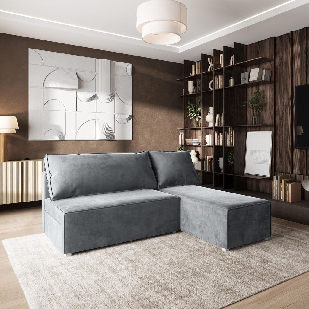 Masseno Ecksofa BRISO M mit Schlaffunktion L-Form, Sofa mit Bettkasten, Wohnzimmersofa, Couch, Soffa, Bettsofa, Couchgarnitur- Hellgrau, MONOLITH 84