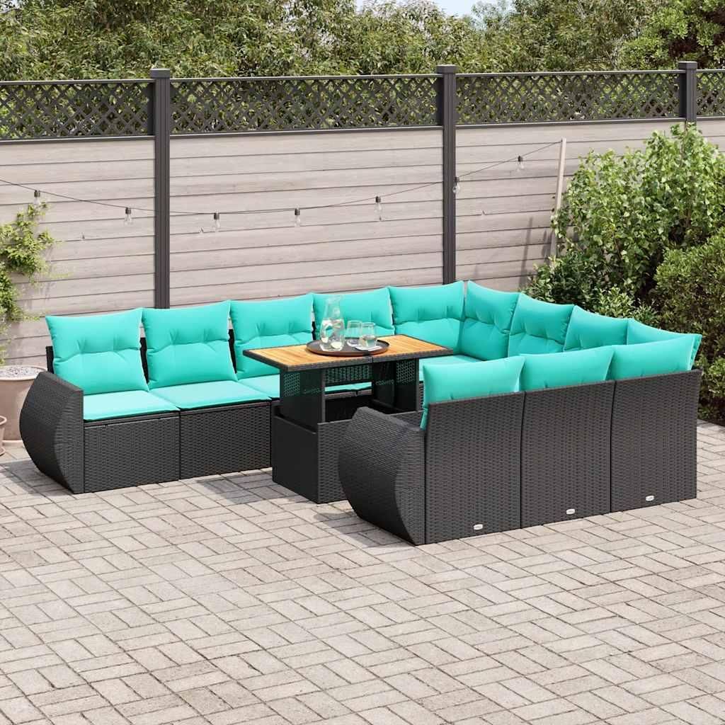 Maison Exclusive - 11-tlg. Garten-Sofagarnitur mit Kissen Schwarz Poly Rattan
