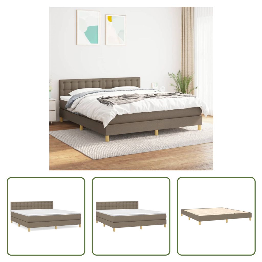The Living Store Boxspringbett mit Matratze Taupe 160x200 cm Stoff
