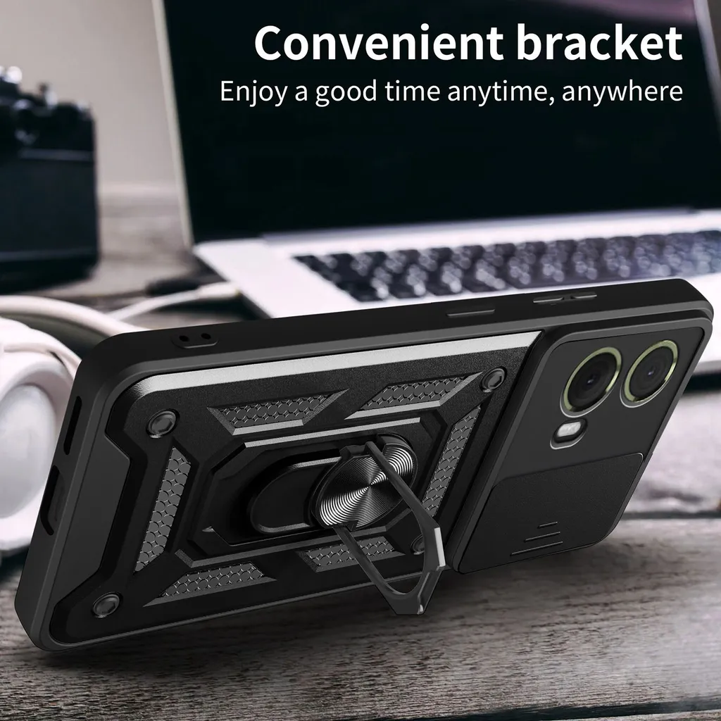 YUECXIN Custodia Per Motorola Moto G85 5G Con Anello Metallico Girevole | Cover Ibrida TPU E PC Traslucido Blu Reale | Antiurto Con Supporto Magnetico